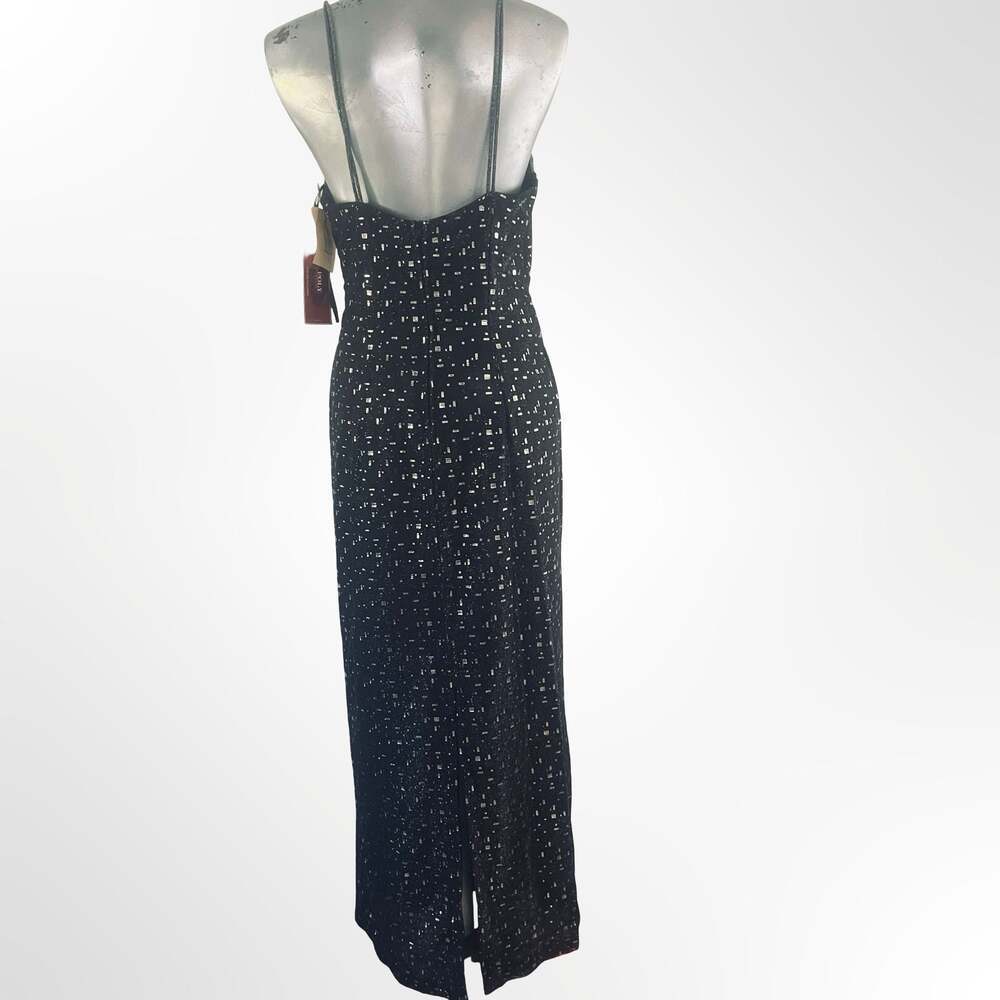 Poly Dress Black and Gold Metallic Geometric Print Spaghetti Strap Maxi Dress