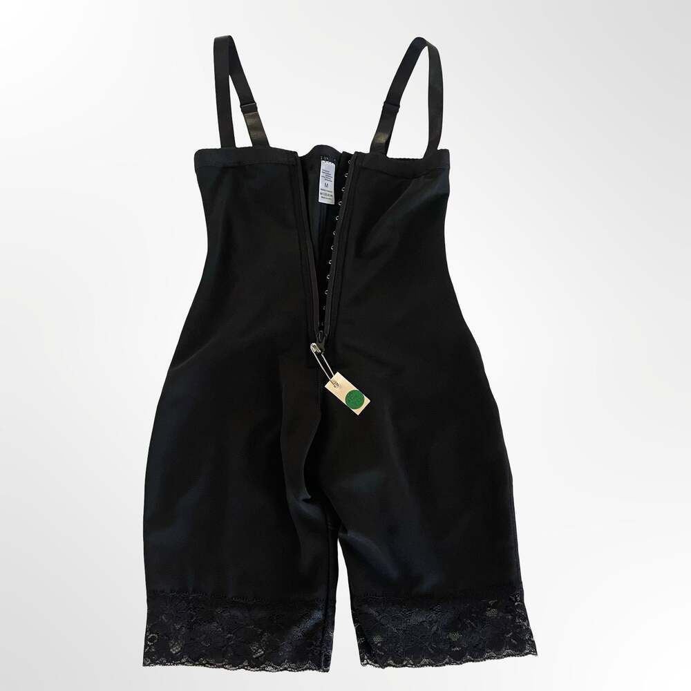 Women's Black Zippered Tummy Control Butt-Lifter Body Shaper with Lace Trim