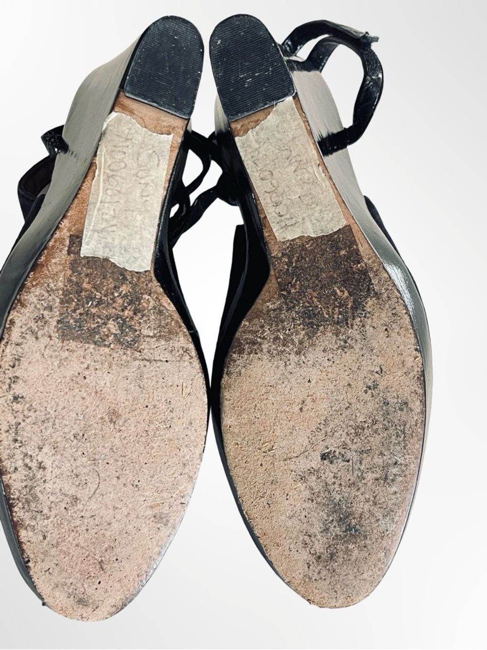 Kenneth Cole New York Black Suede Peep-Toe Slingback Wedge Heels