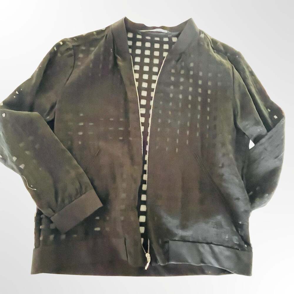 Zara Basic Collection Black Semi-Sheer Windowpane Check Bomber Jacket