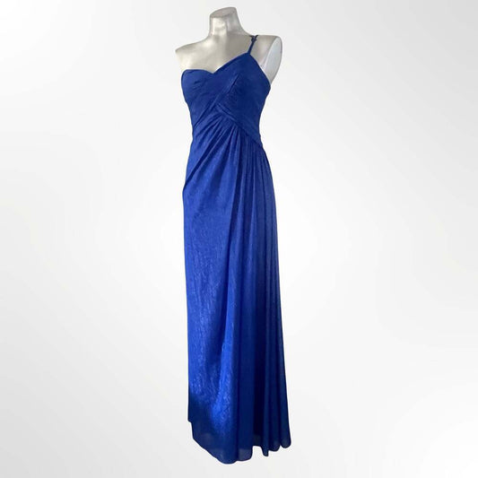Aqua Women's Royal Blue Shimmering Ruched One-Shoulder Formal Gown