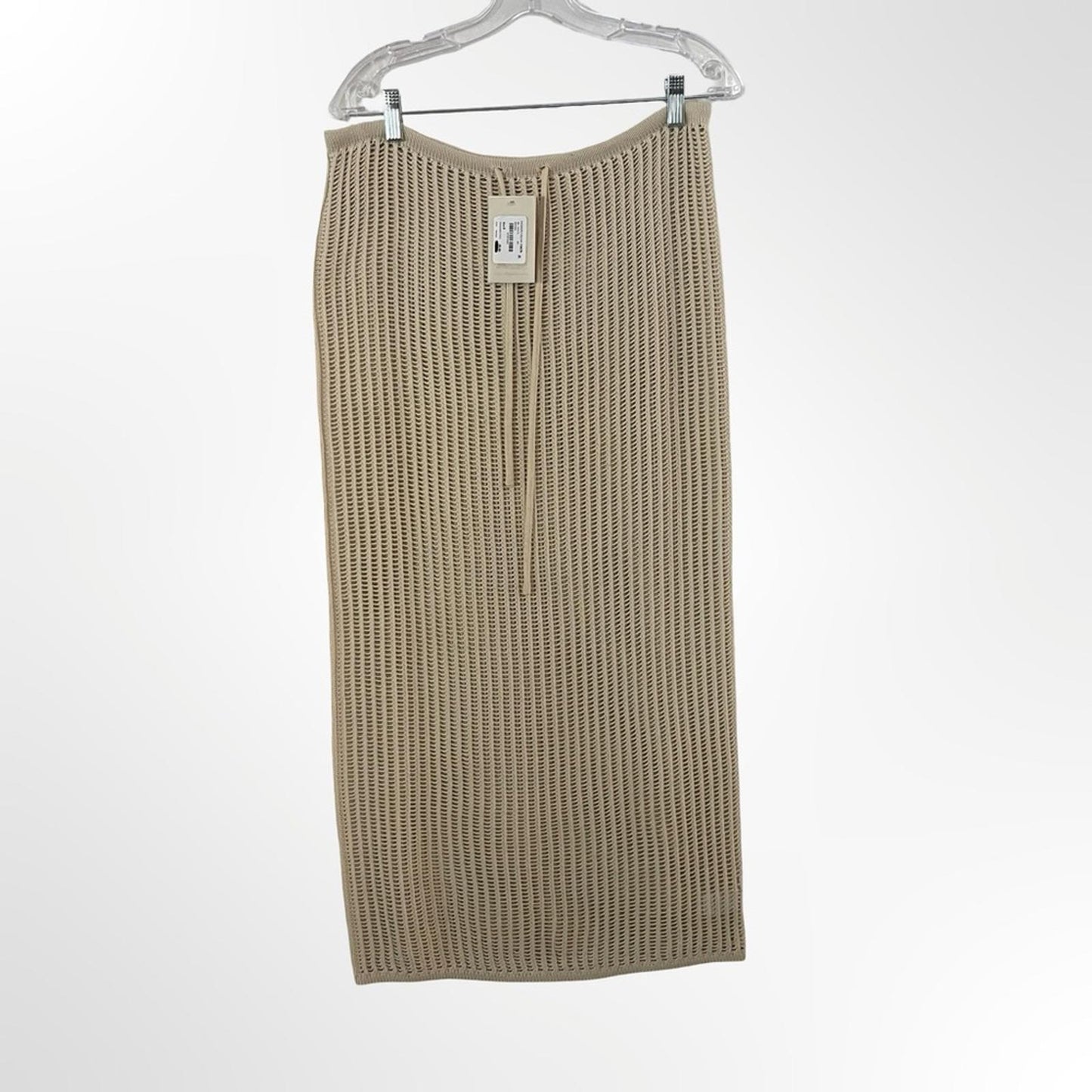 Elan Beige Knit Long Skirt with Vertical Rib Detail size S