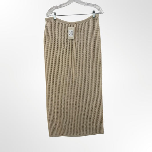 Elan Beige Knit Long Skirt with Vertical Rib Detail size S