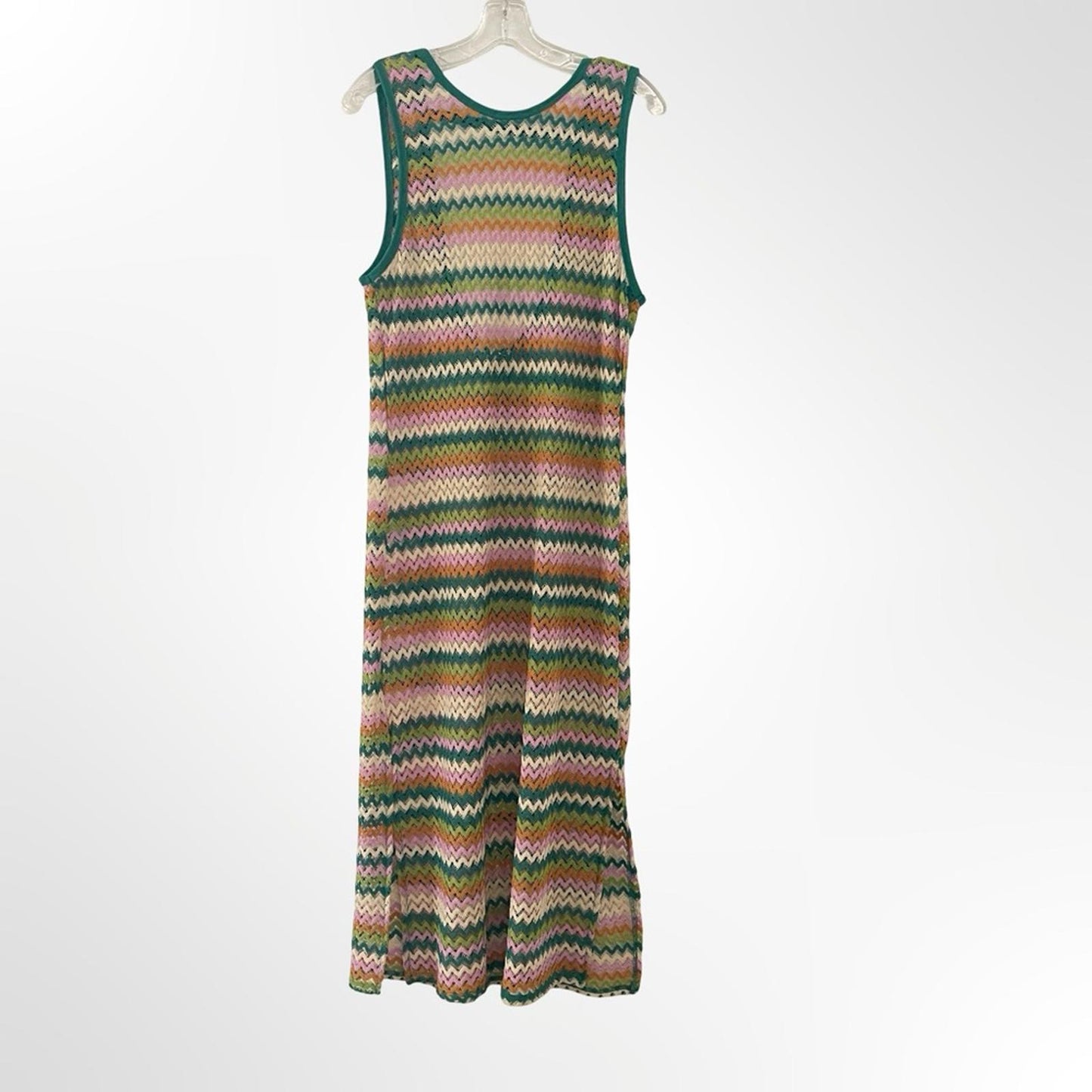 Miken Sleeveless Zigzag Maxi Dress in Green and Pink XL NWT