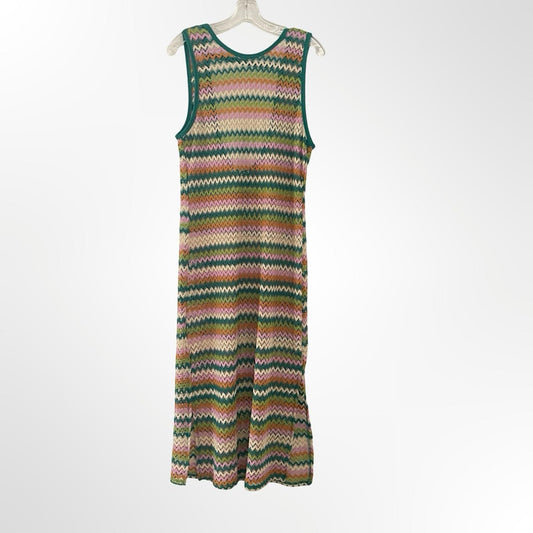 Miken Sleeveless Zigzag Maxi Dress in Green and Pink XL NWT