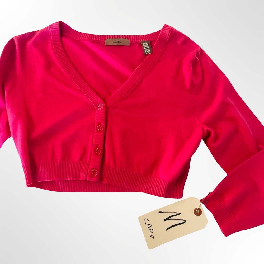 Vintage I.e. Hot Pink Cropped V-Neck Button-Up Cardigan Sweater