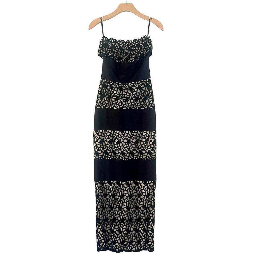 Hervé Léger Marielle Black and Ivory Spaghetti Strap Gown