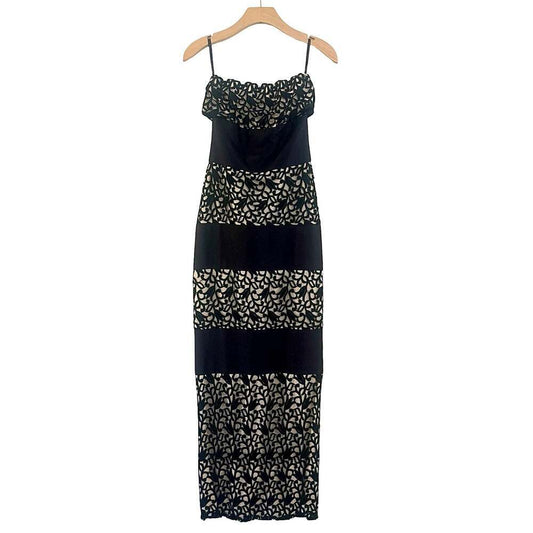 Hervé Léger Marielle Black and Ivory Spaghetti Strap Gown