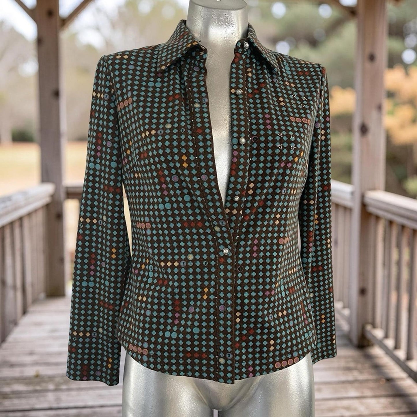 Vintage Stylish Green Polka Dot Women's Jacket in size M