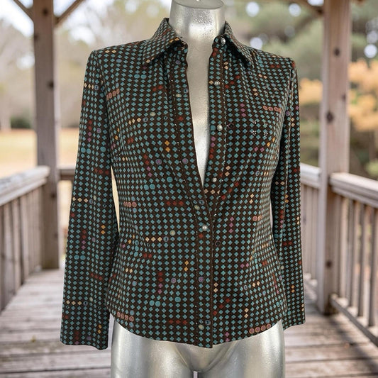 Vintage Stylish Green Polka Dot Women's Jacket in size M