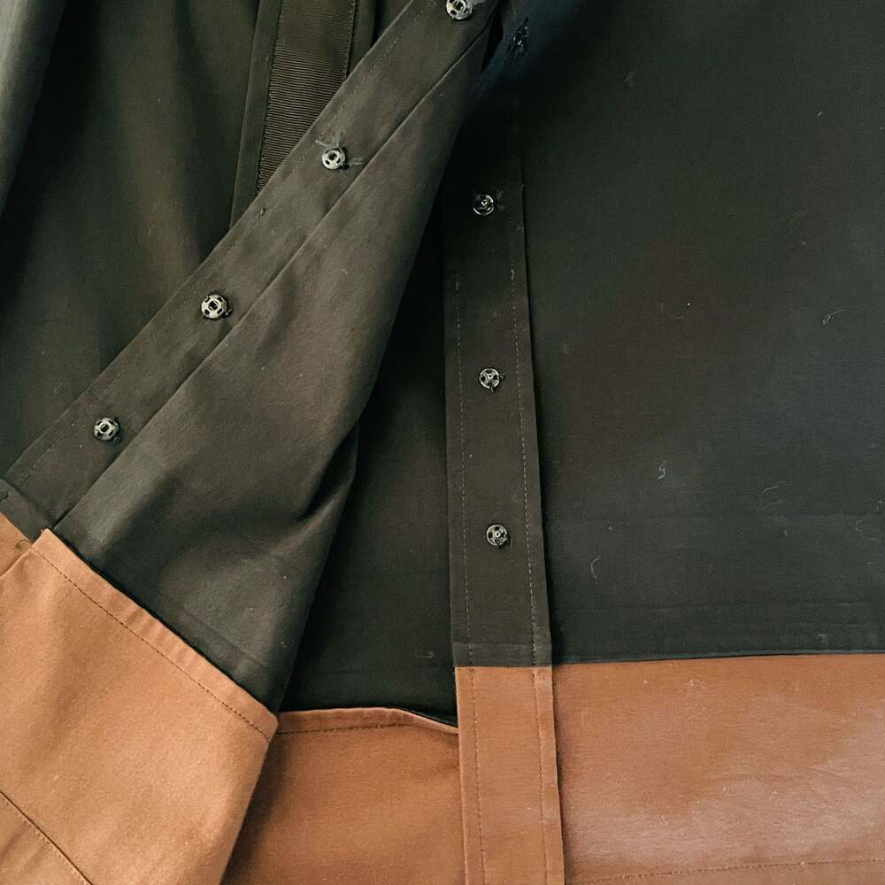 HUGO BOSS Black and Brown Colorblock Belted Midi Shirt Dress