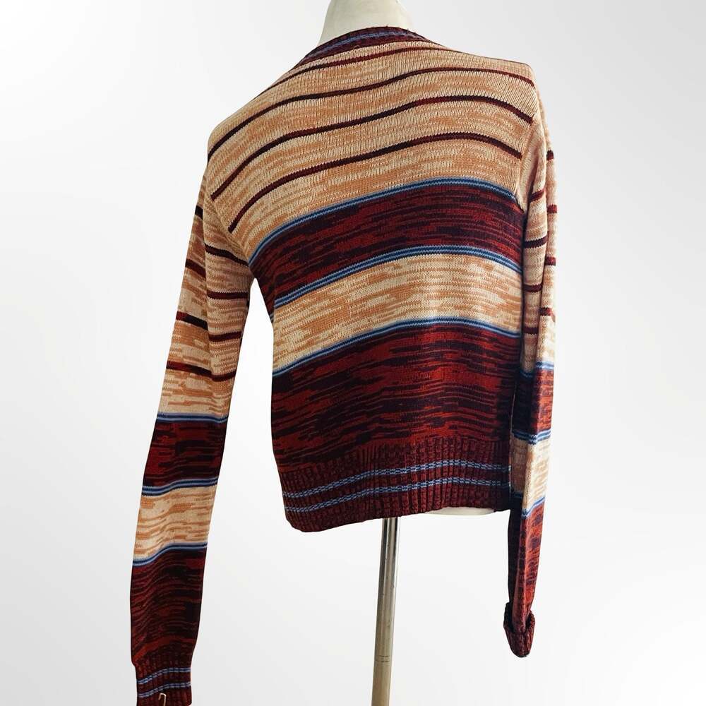 Open Front Cardigan Sweater Womens Multicolor Striped Knitted