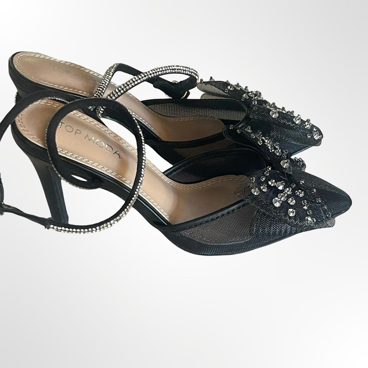 Top Moda Black Embellished Pointed-Toe Heels NWT in size 6.5