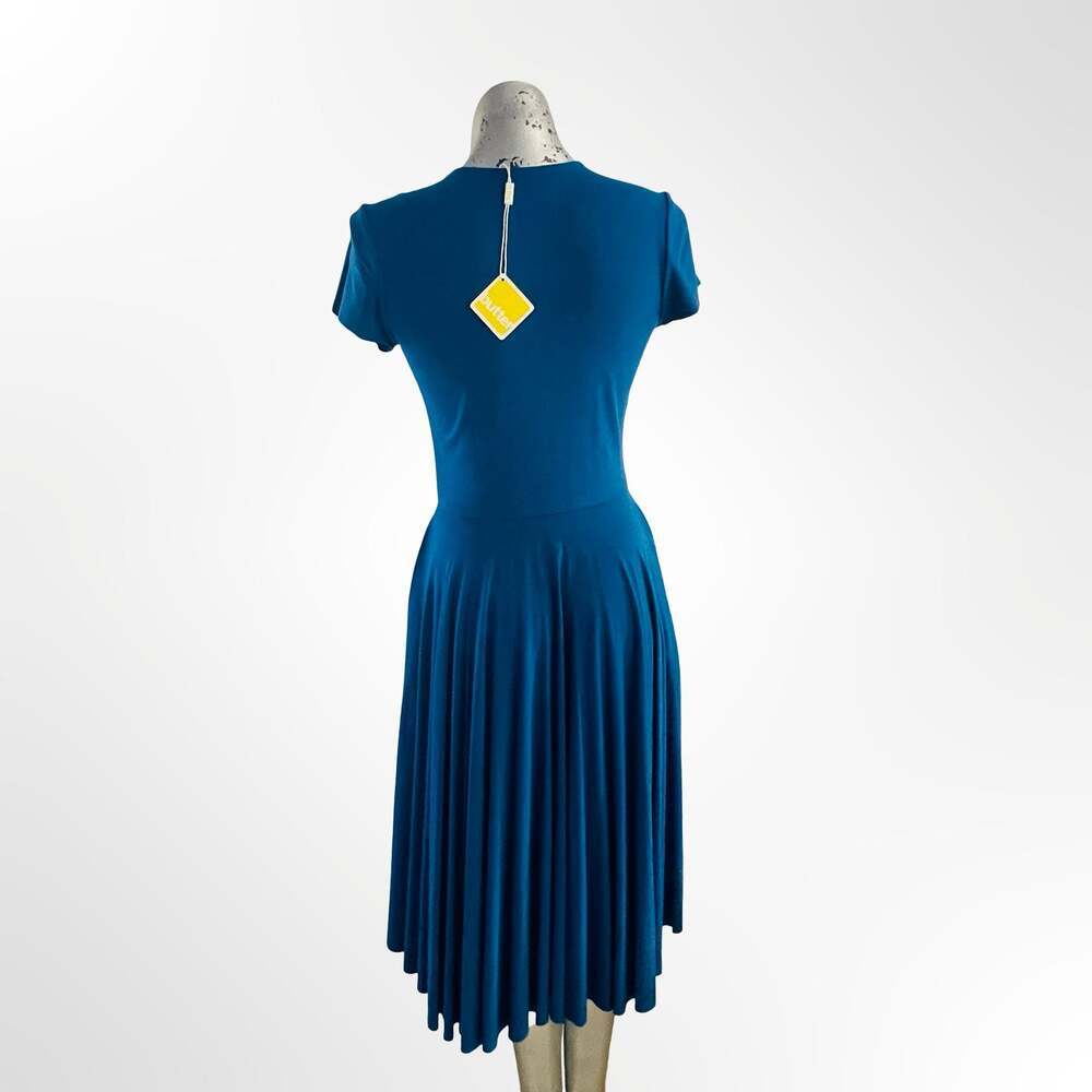 Nadia Tarr Blue Short Sleeve Pleated Midi Dress Size L