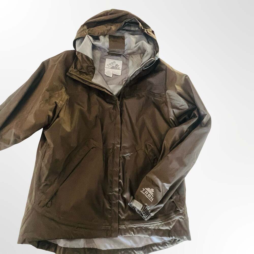 TRBN Performance Womens Brown Hooded Rain Jacket Size Medium