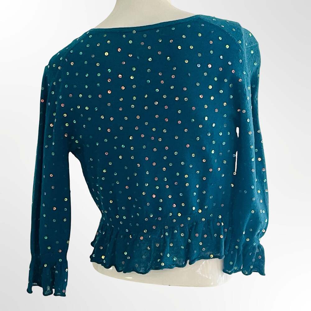Necessary Objects Sequin Tie Front Crop Top Teal