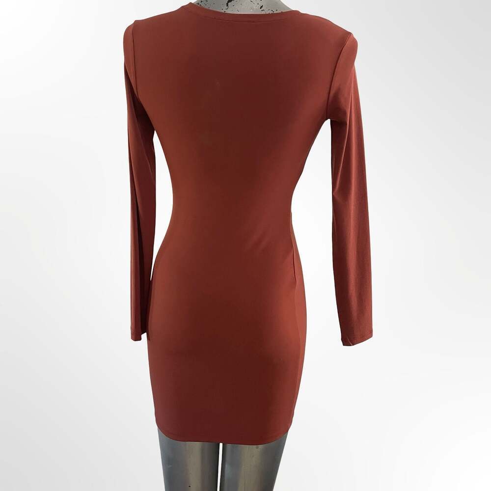 Forever21 Dress Womens M Brick Red Long Sleeve Crew Neck Short