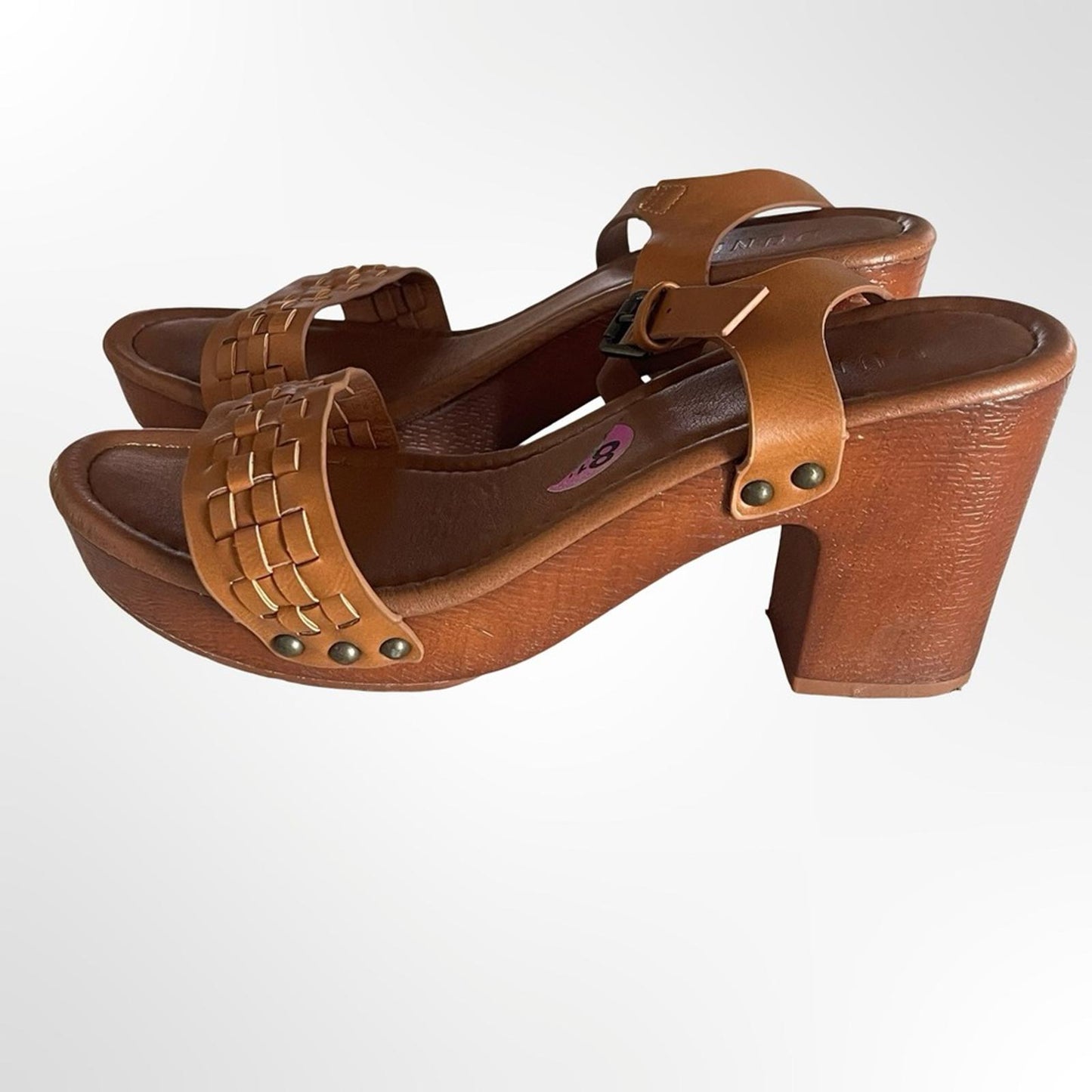 Dunes Women’s Tan Woven Front Ankle-Strap Sandals - size 8.5