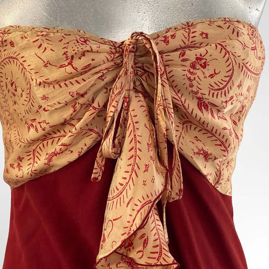 Yoa Red Strapless Dress with Jacquard Weaving