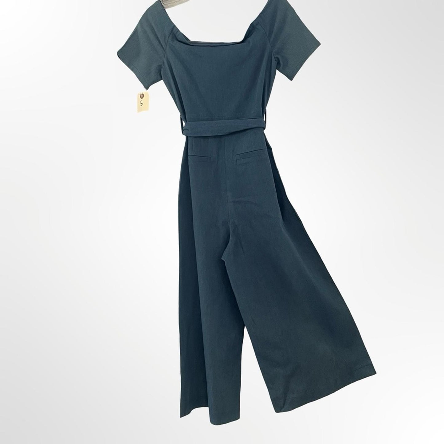 essue Short-Sleeve Wide-Leg Belted Jumpsuit with Front Zip
