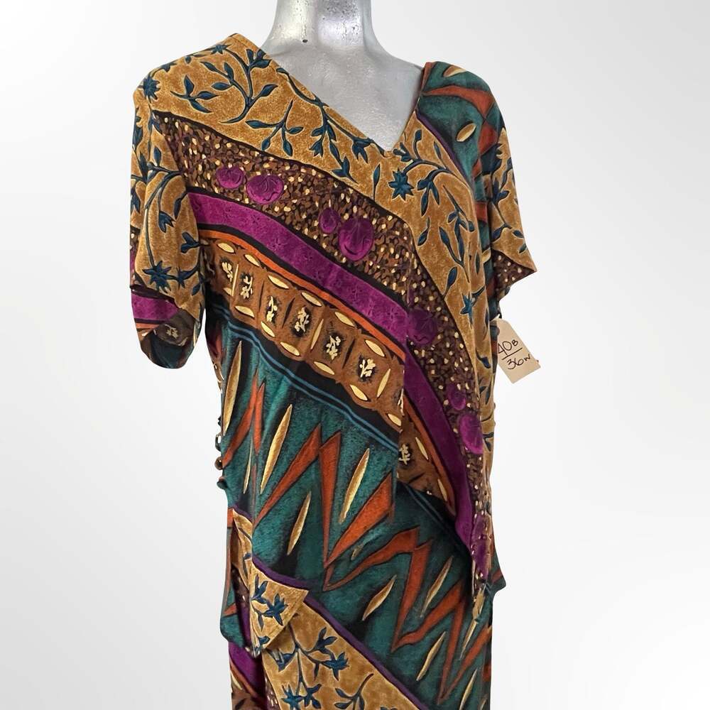 Vintage Karin Stevens 2-Piece Sleeveless Maxi Dress and Short Sleeve Topper Set