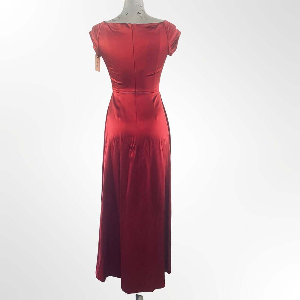Red Satin Flutter Sleeve Maxi Dress with Front Slit