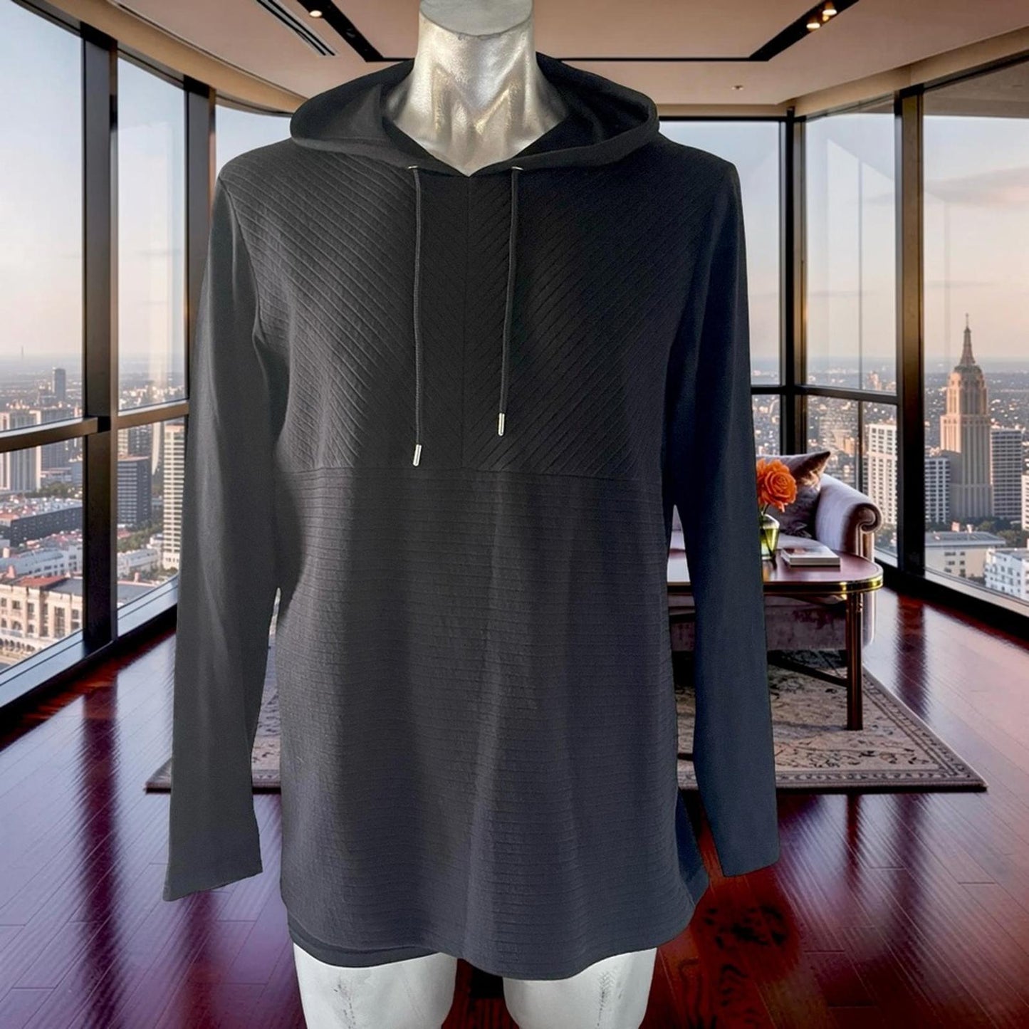 NWOT INC Black Hooded Long Sleeve Top in size L
