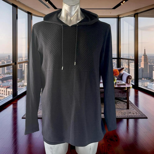 NWOT INC Black Hooded Long Sleeve Top in size L