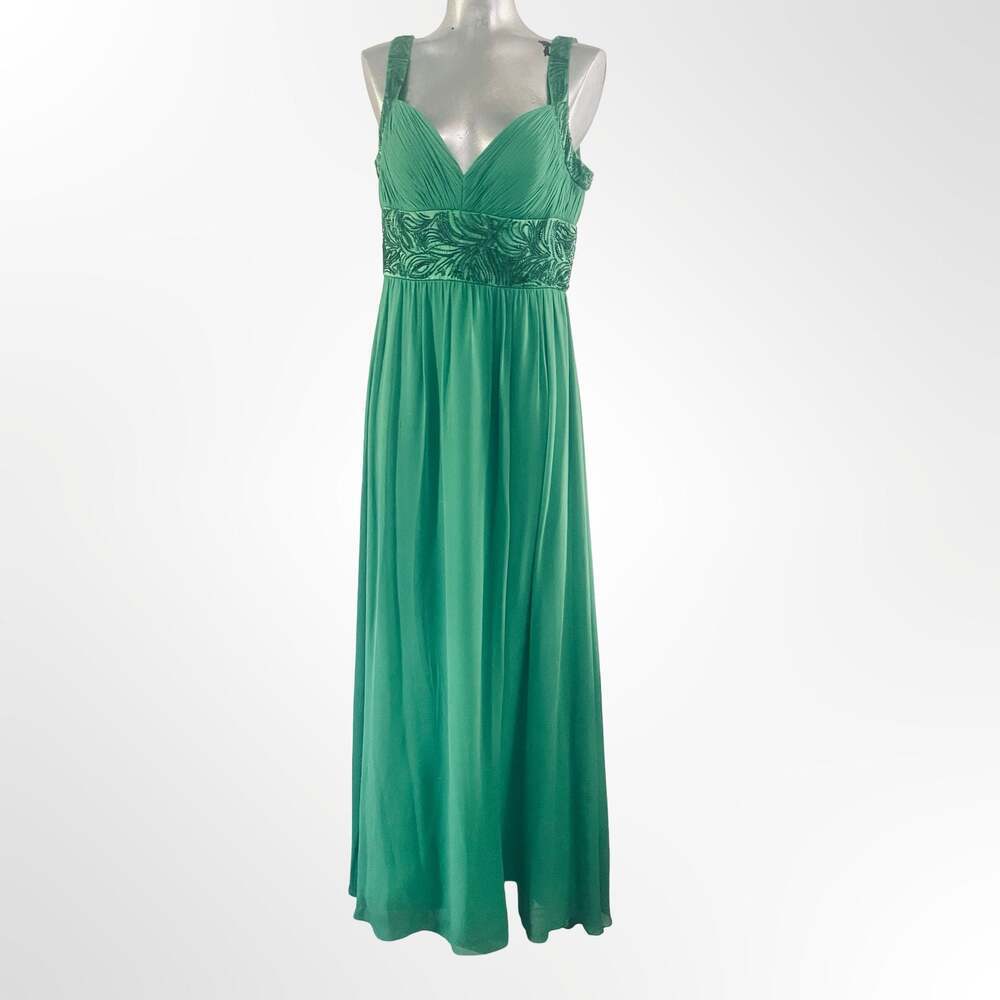 OC by OC Emerald Green 100% Silk Pleated Beaded Waist Maxi Evening Gown Size 12