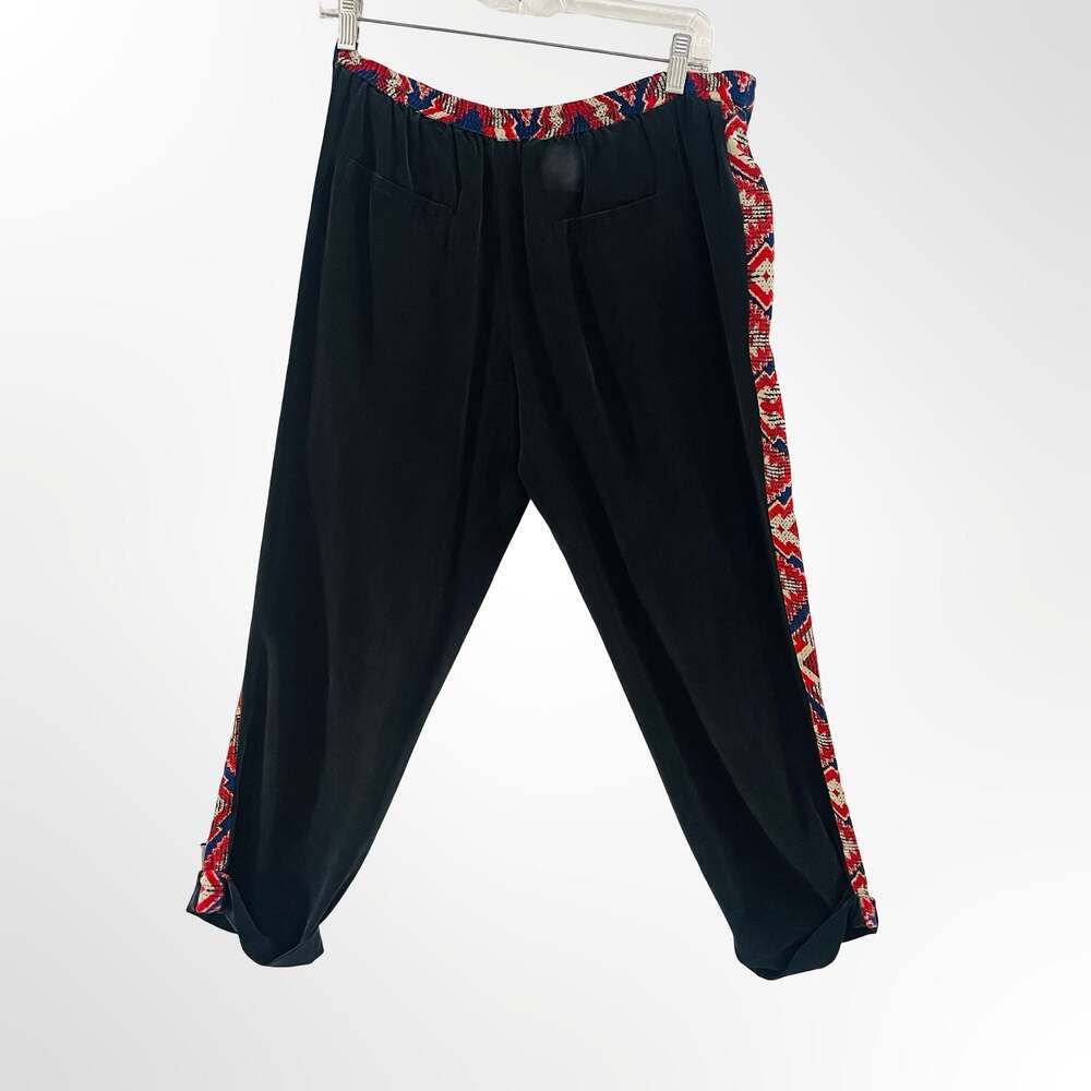 Twelfth Street by Cynthia Vincent Black Silk Jogger Pants w Tribal Print