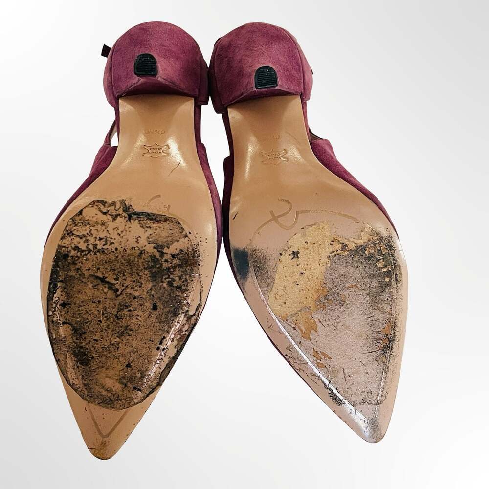 Joan & David Purple Suede Pointed-Toe Heels with Bow Detail
