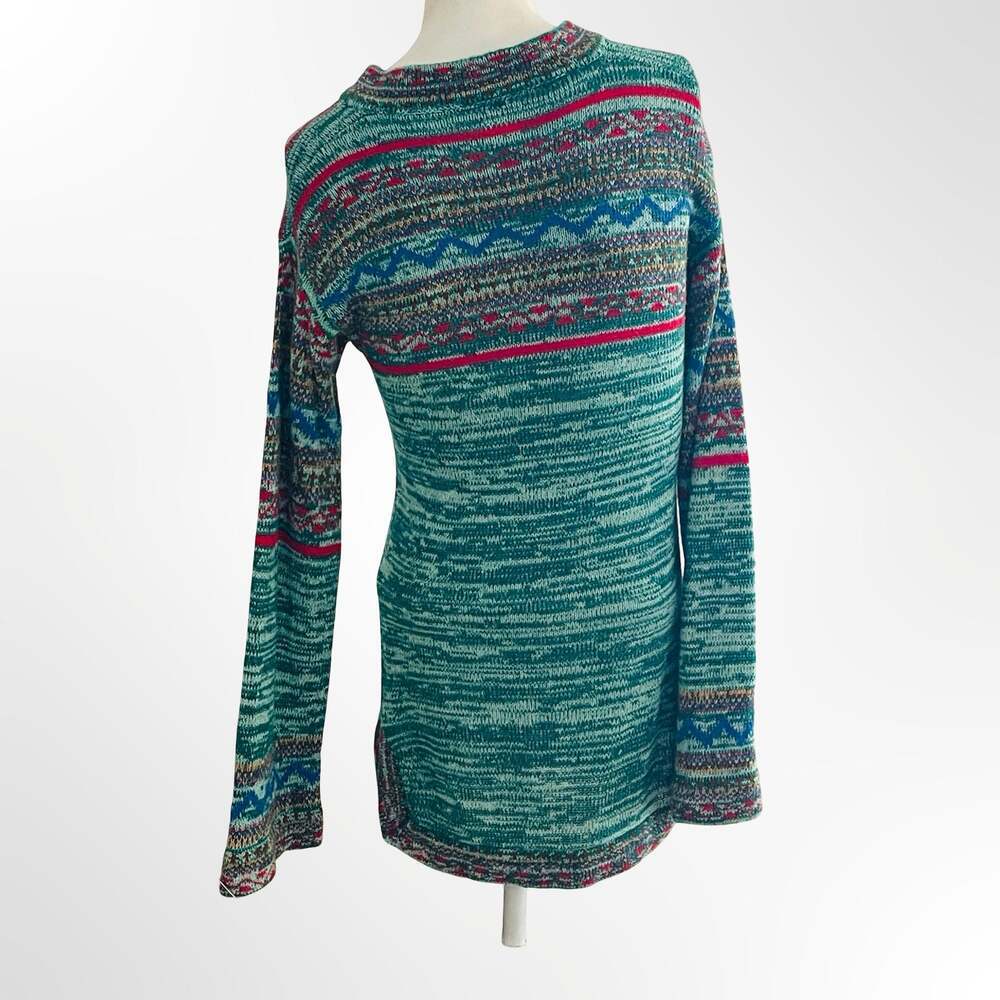 Vintage Aztec V-Neck Pullover Sweater Teal Size M