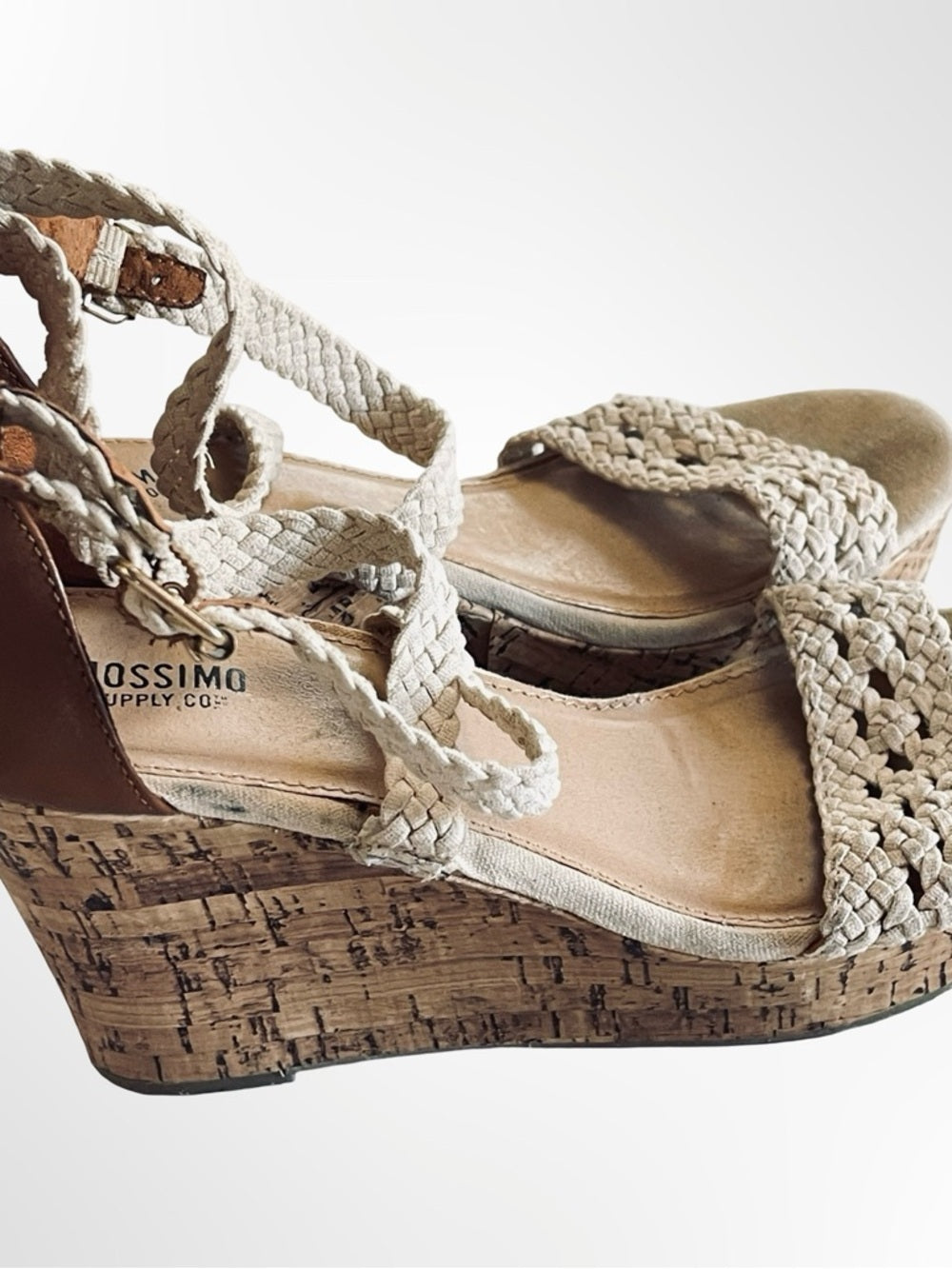 Mossimo Supply Co. Cream Braided Cork Wedge Sandals with Brown Heel