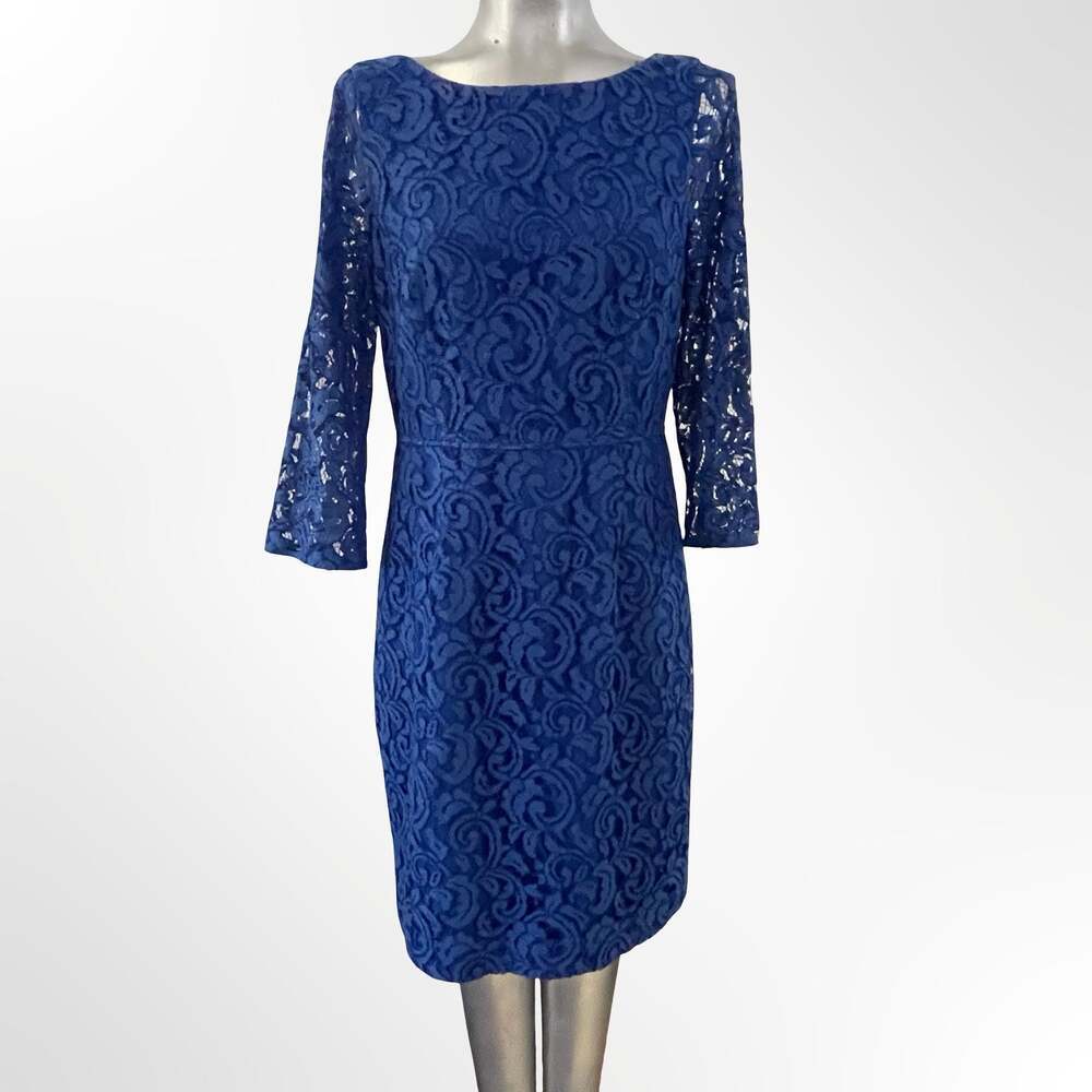 J.Crew Royal Blue Lace Three-Quarter Sleeve Sheath Dress