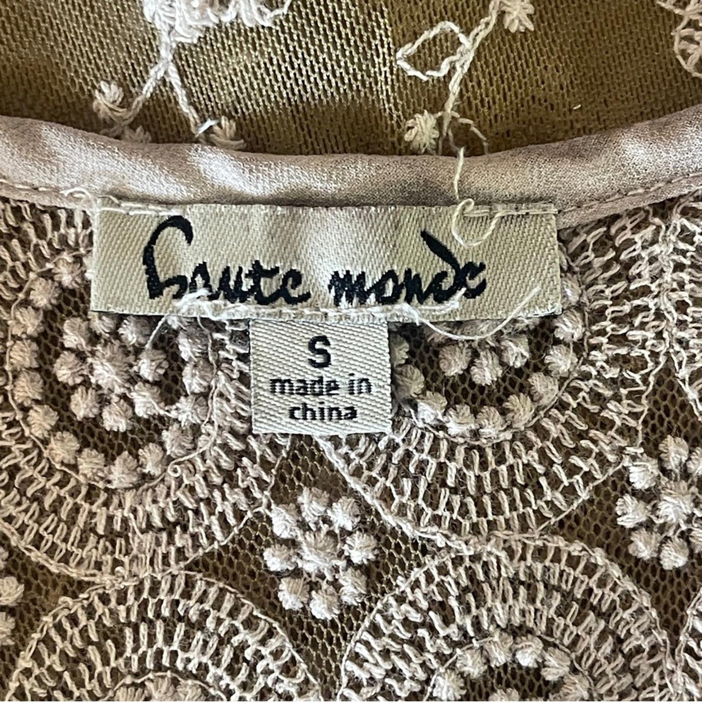 Sleeveless Crochet-Trim Taupe Tank Top