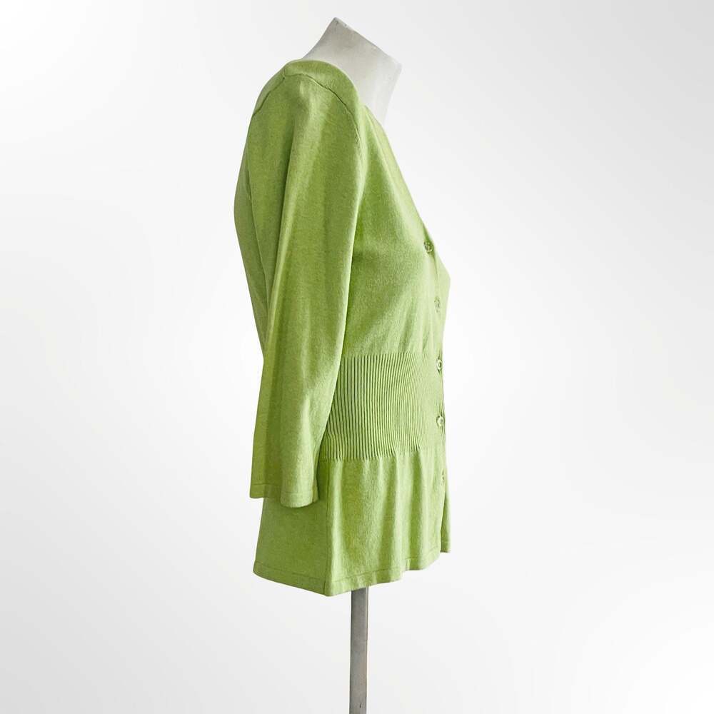 Kersh Lime Green V-Neck Button-Up Knit Cardigan Sweater Size L
