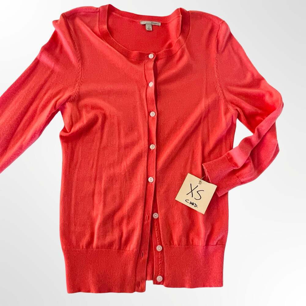 Halogen Coral Pink Crewneck Button Up Viscose Nylon Cardigan Sweater
