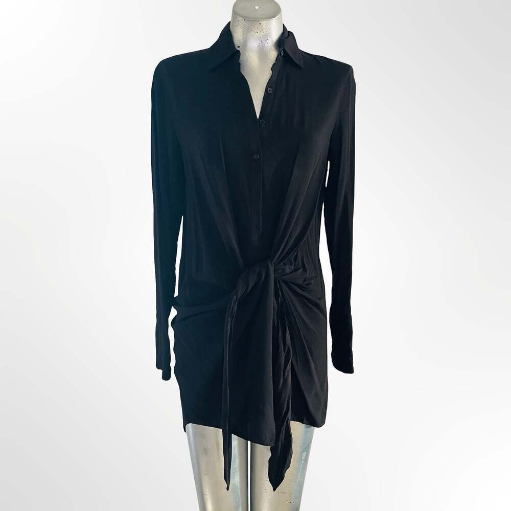 Cotton Candy LA Black Long Sleeve Tie Front Shirtdress Mini Dress Small