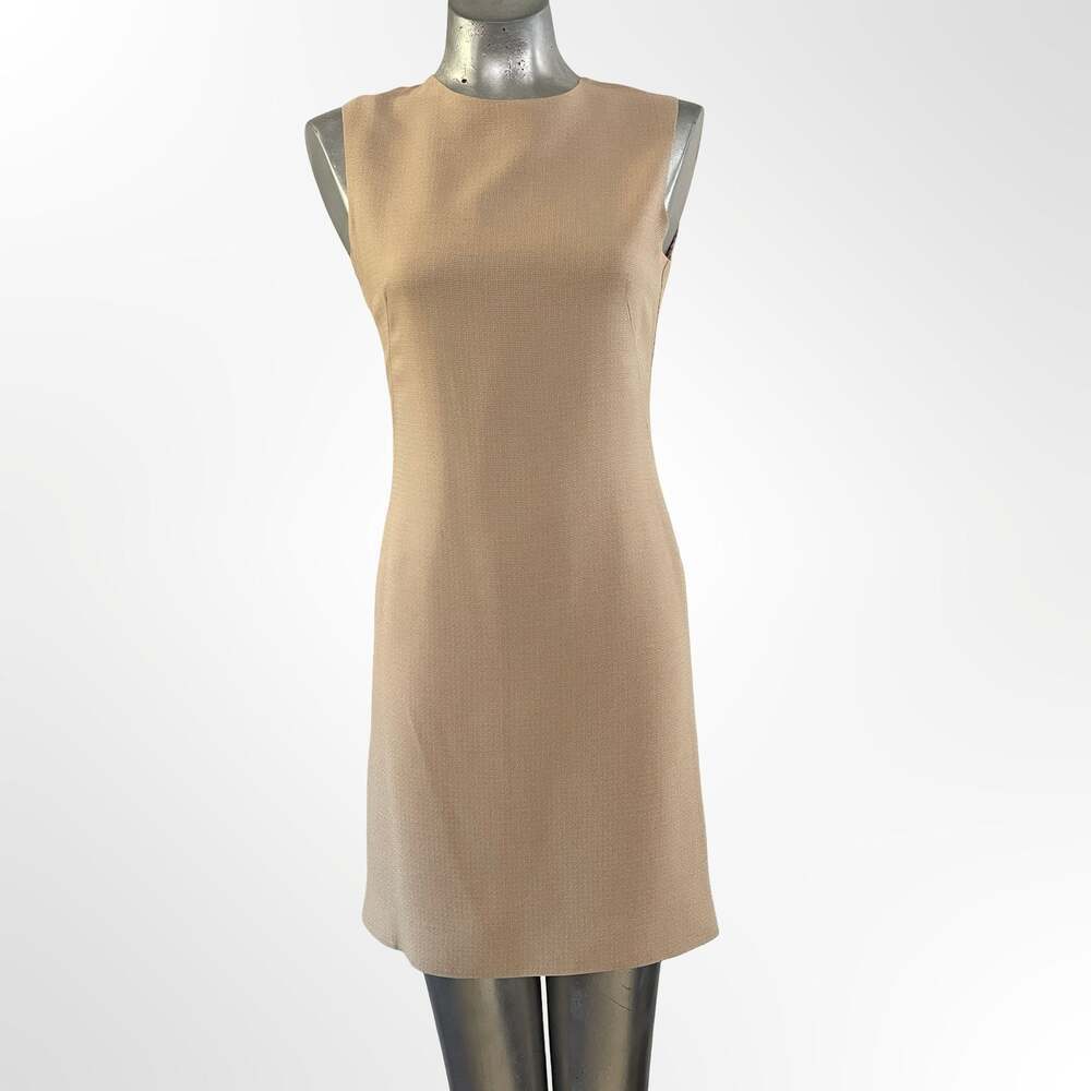 Vintage Textured Knit Sleeveless Sheath Dress with Geometric Print Lining