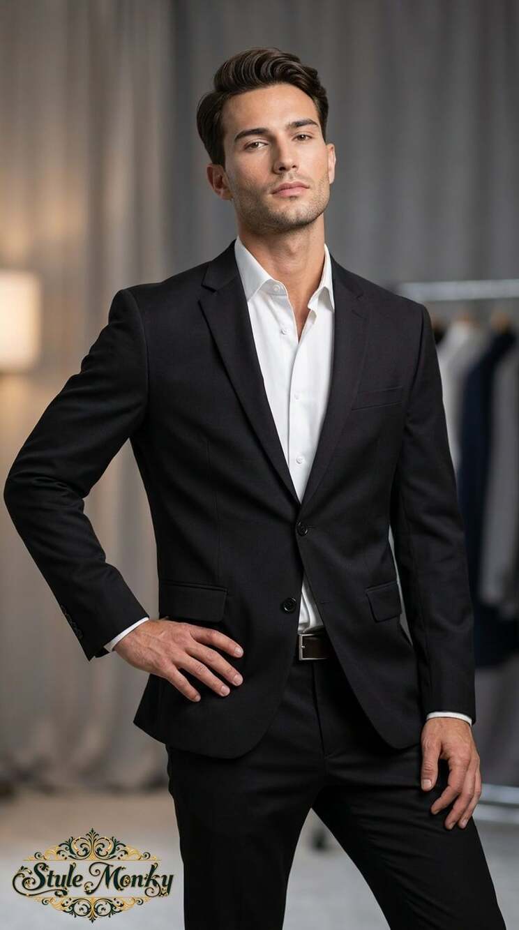 H&M Slim Fit Solid Black Suit Jacket Blazer