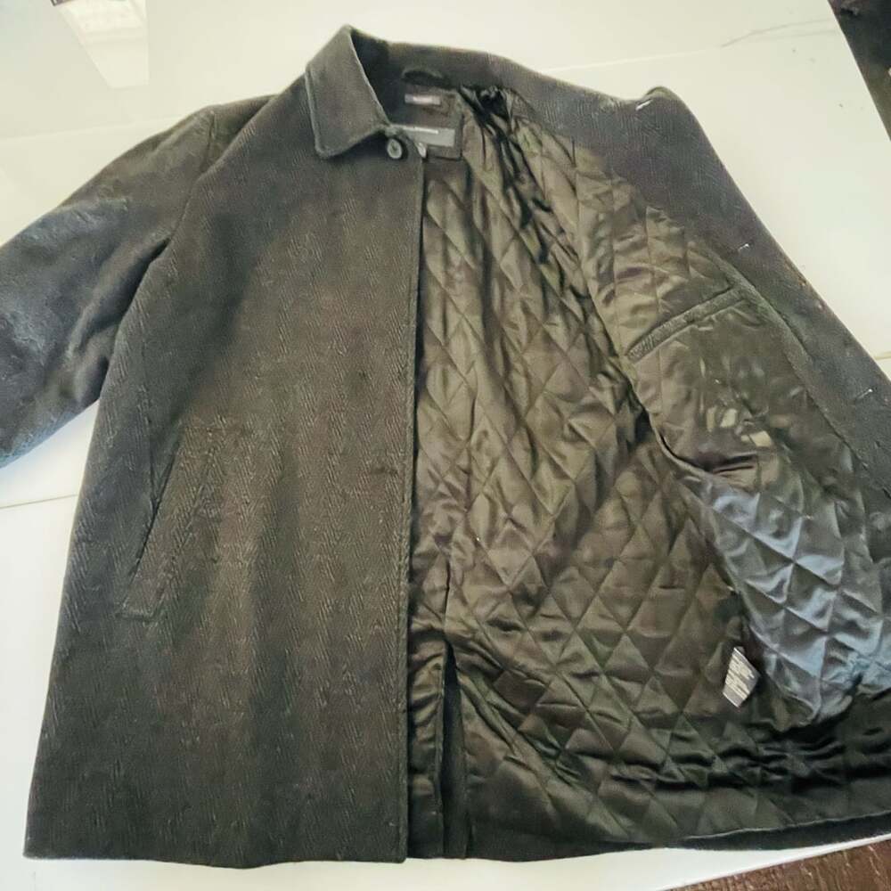 Perry Ellis Portfolio Men's Charcoal Grey Wool Blend Quilted Lined Car Coat XL