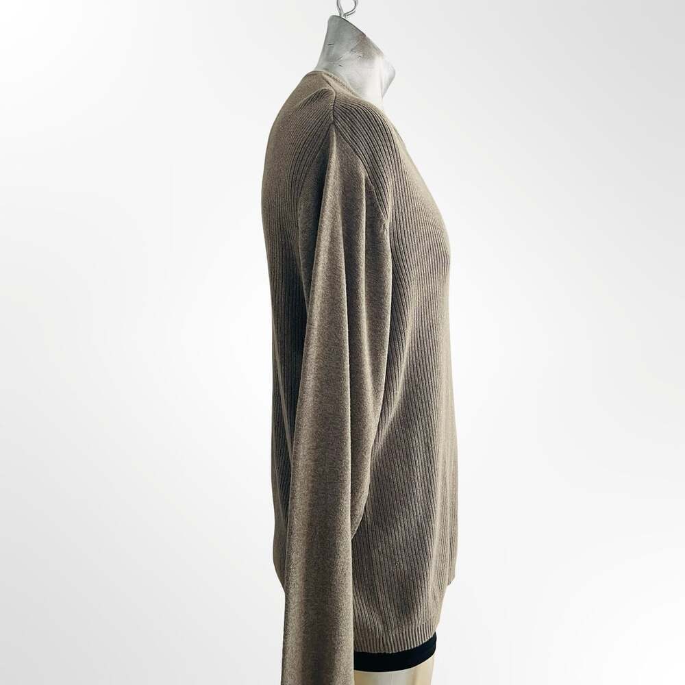 Perry Ellis Men's Brown Ribbed Knit Cotton Modal Long Sleeve Henley Sweater Size