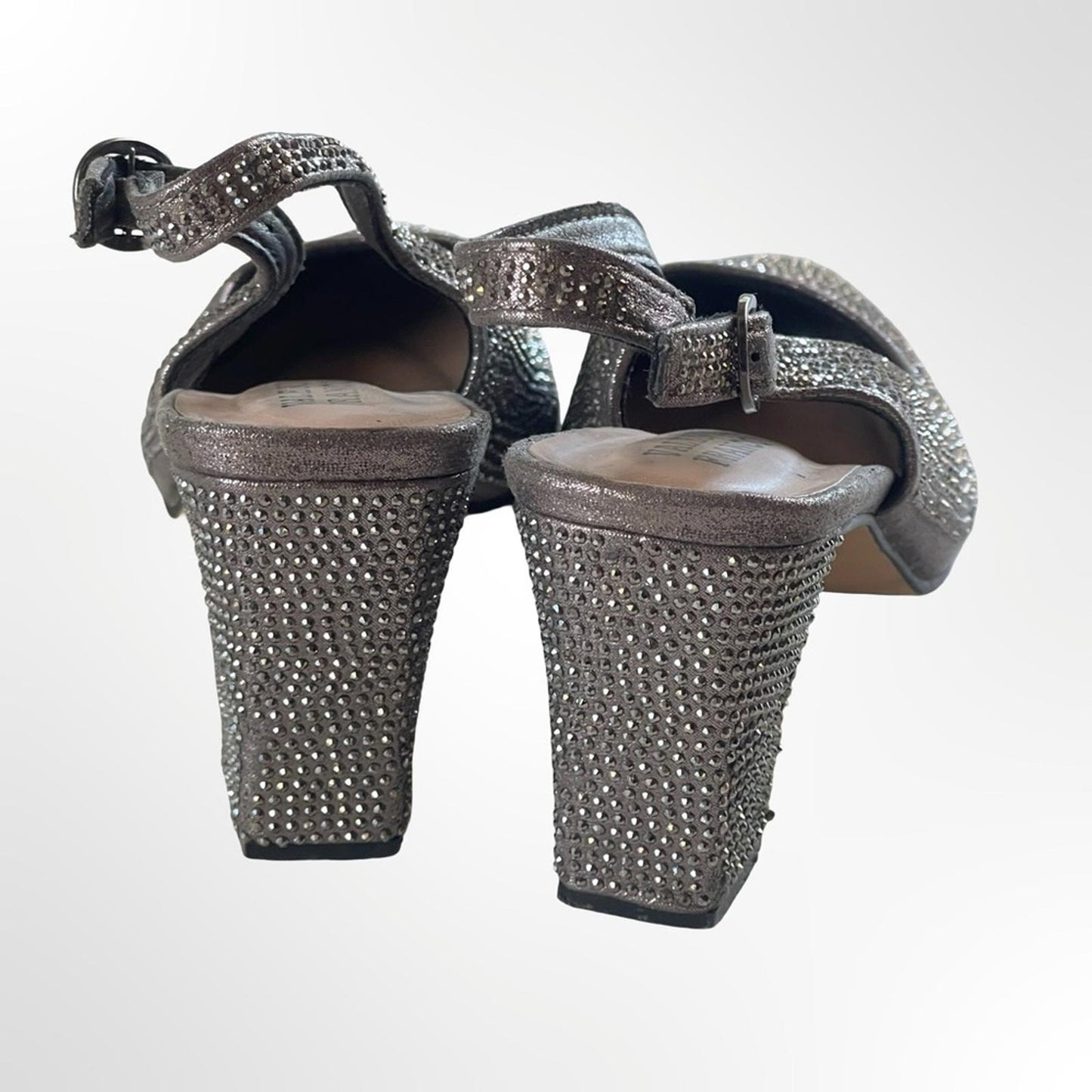 Valenti Franco Silver Rhinestone Slingback Block Heels - 7.5
