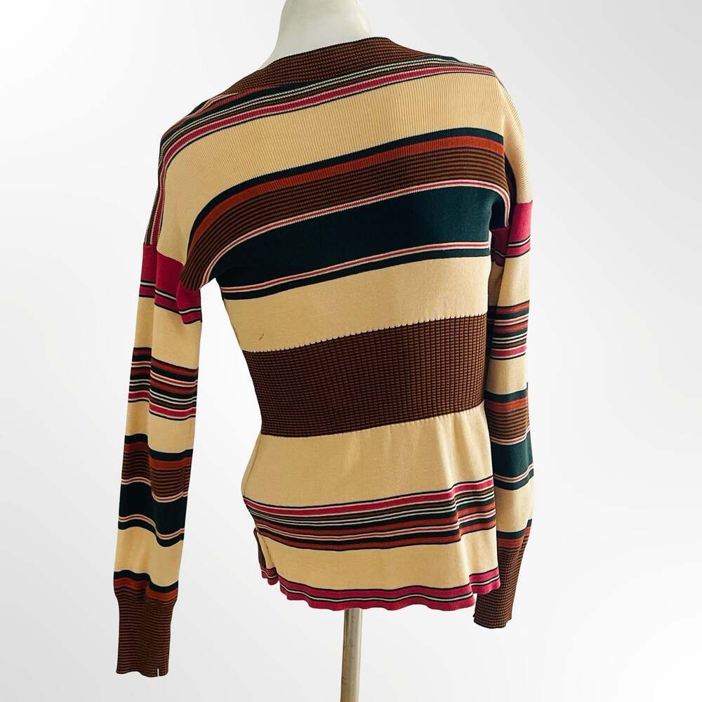 Vintage Match II 1970s Multi Stripe V-Neck Button Cardigan Sweater