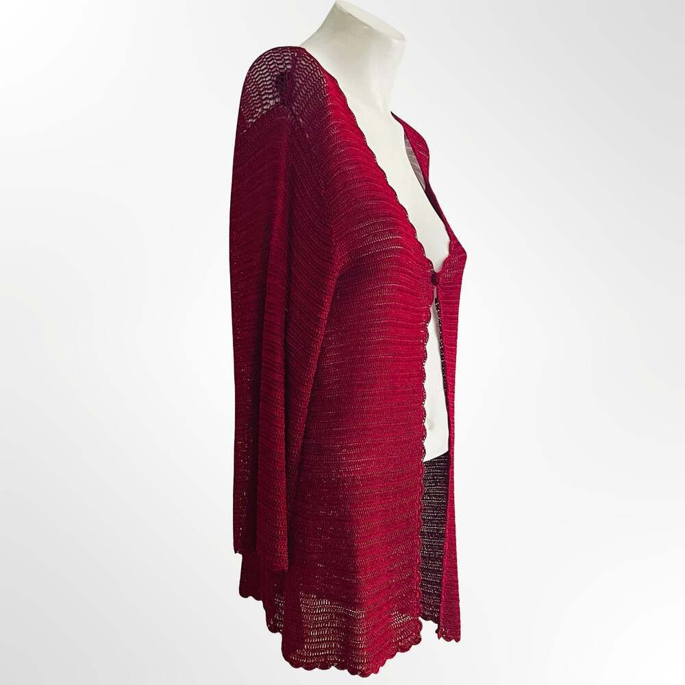 Tramo Switzerland Vintage Luxury Crocheted Open Front Scallop Trim Cardigan