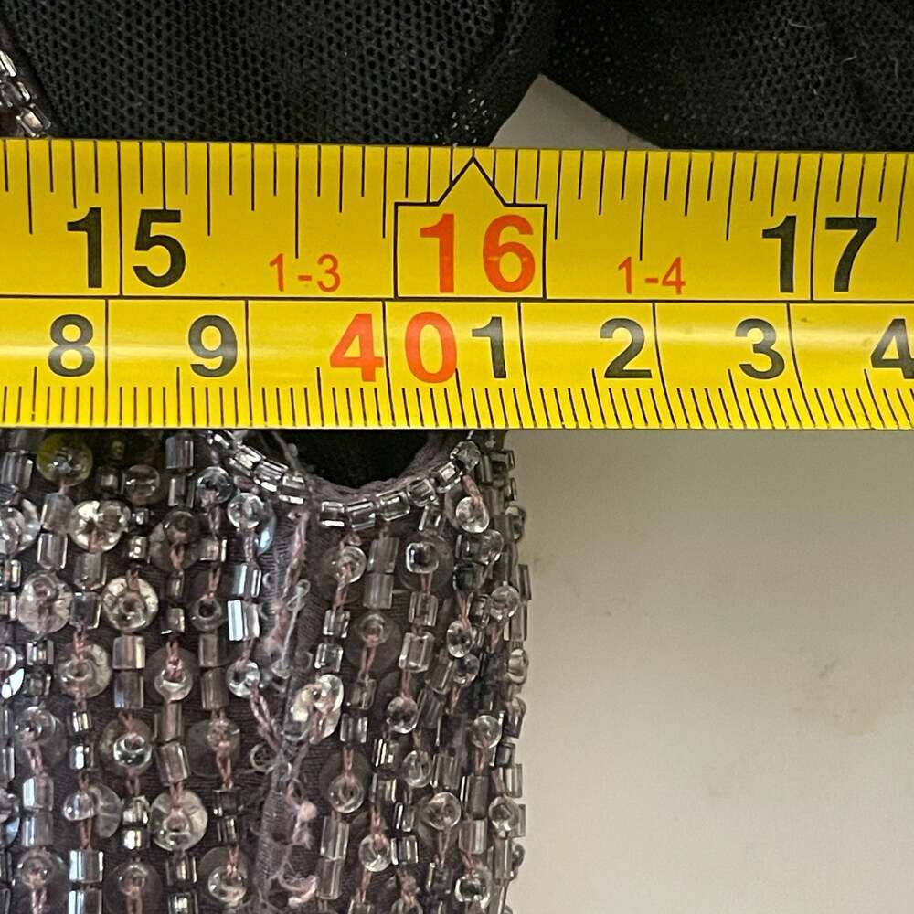 Vintage Vera Wang Mock Neck Beaded Metallic Mesh Long Sleeve Evening Gown