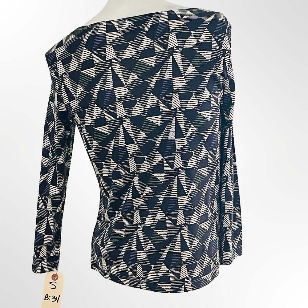 Anne Klein New York 100% Silk Geometric Print Long Sleeve Top Size P/S
