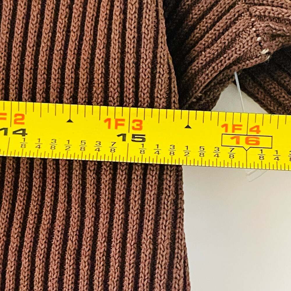 Vintage Stage 7 Brown Ribbed Knit Long Sleeve Polo Sweater  w Cream Collar