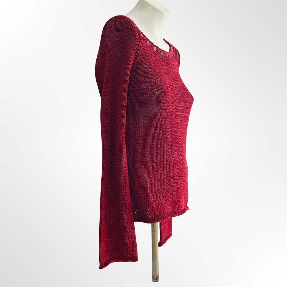 Principles Women's Maroon Knit Scoop Neck Sweater w Embellished Neckline