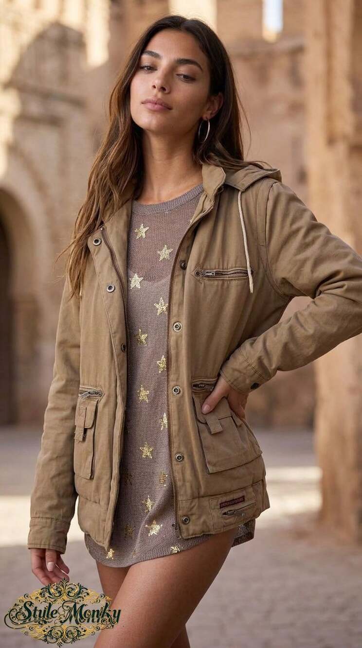 Sergio Valente Vintage Women's Khaki Sherpa Lined Utility Jacket Size S
